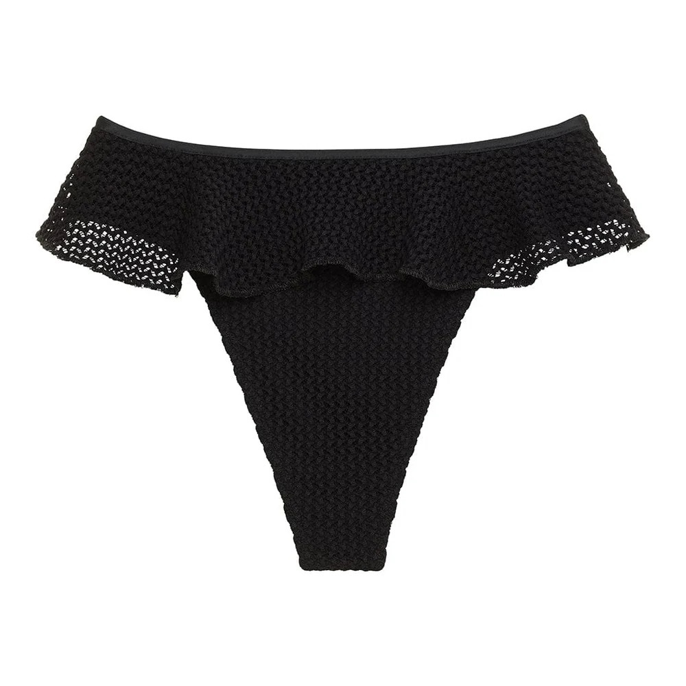 Black Crochet Tamarindo Ruffle Bikini Bottom